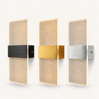 Decorative acrylic contemporary LED wall sconce in all hardware colours with silver silk patterned crystal acrylic panel