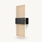 Black hardware decorative acrylic contemporary LED wall sconce with silver silk patterned crystal acrylic panel detail view