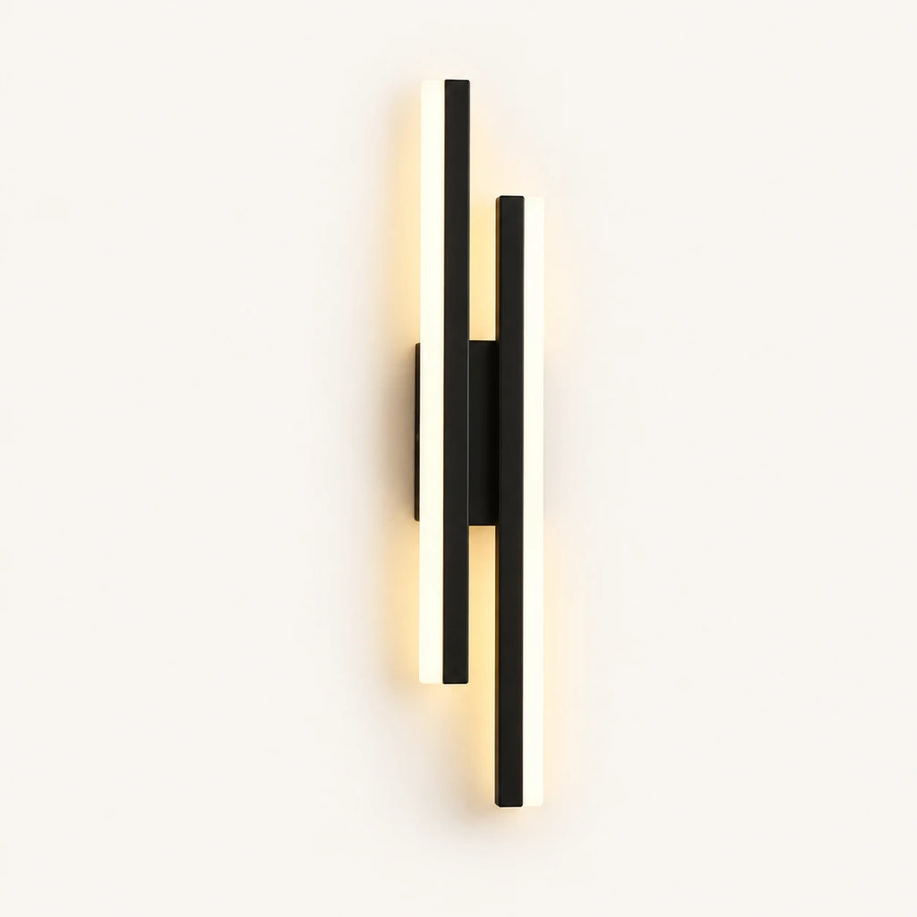 Double strip LED modern wall light in black left-facing orientation — directional LED bars for left-side bedside placement.