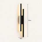 Double strip LED modern wall light dimensions — bar lengths and projection depth measurements on a white background.