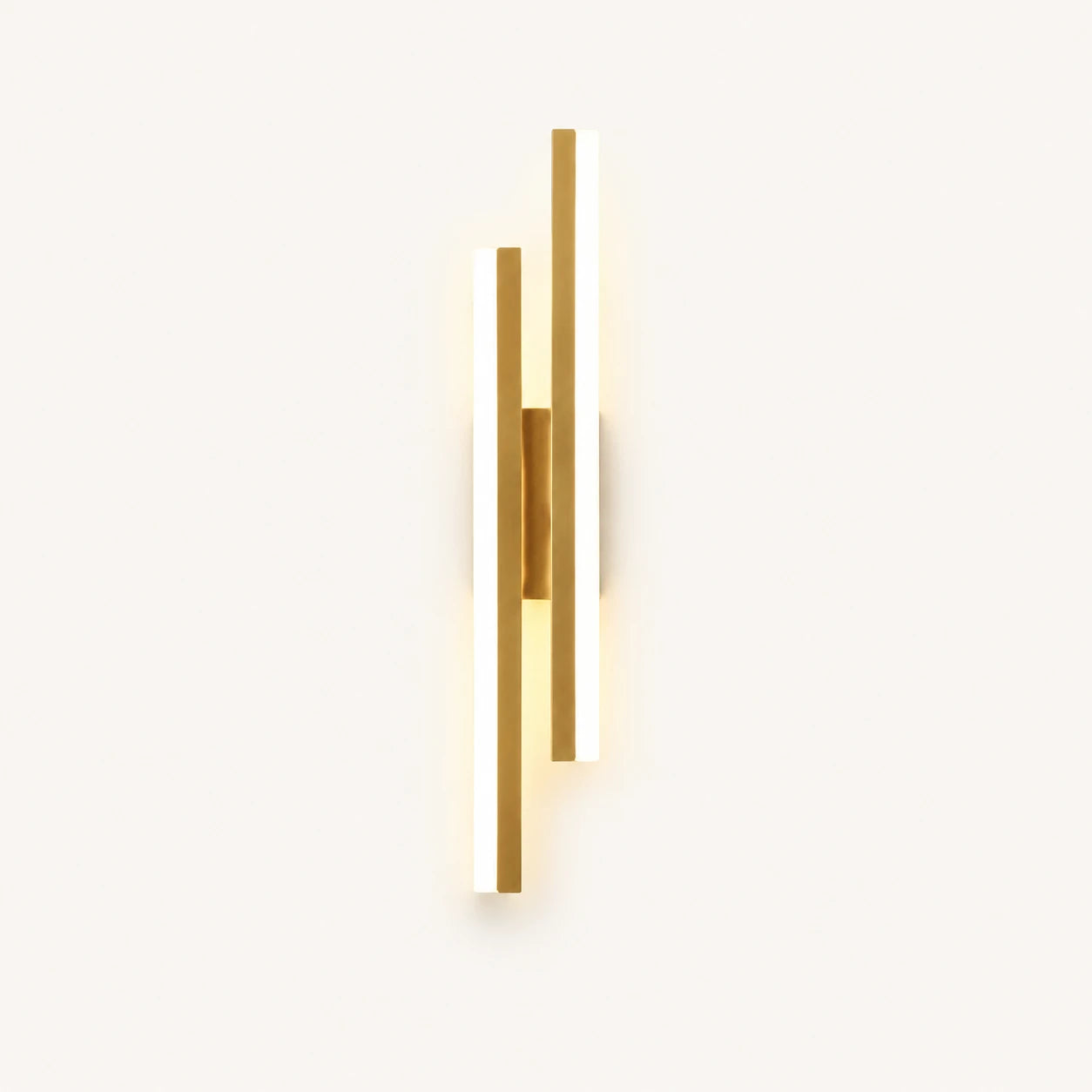 Double strip LED modern wall light in gold right-facing orientation — warm gold LED bars for right-side bedside placement.