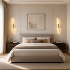 Double Strip LED Modern Wall Light lifestyle in bedroom, gold variant