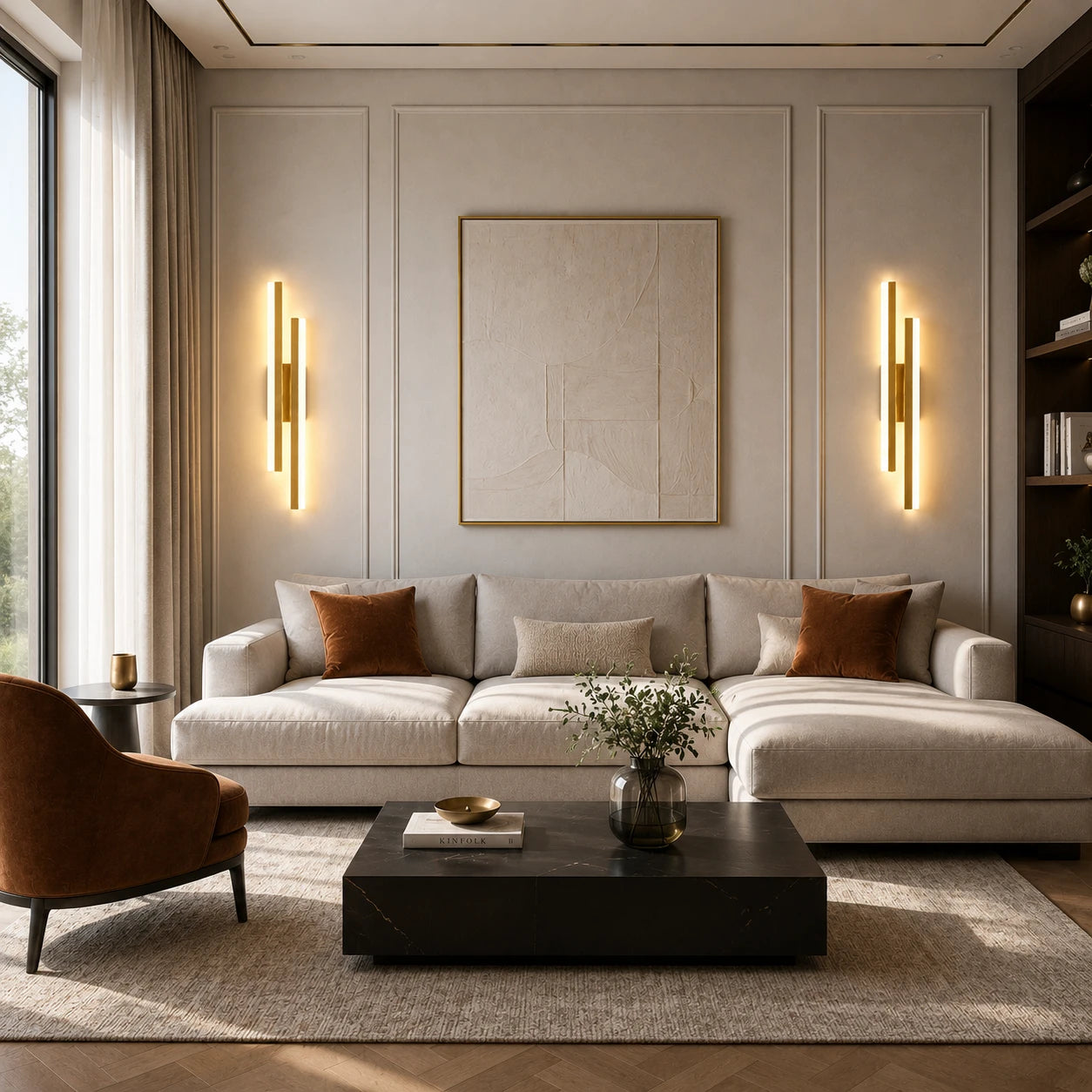 Double Strip LED Modern Wall Light lifestyle in living room, gold variant
