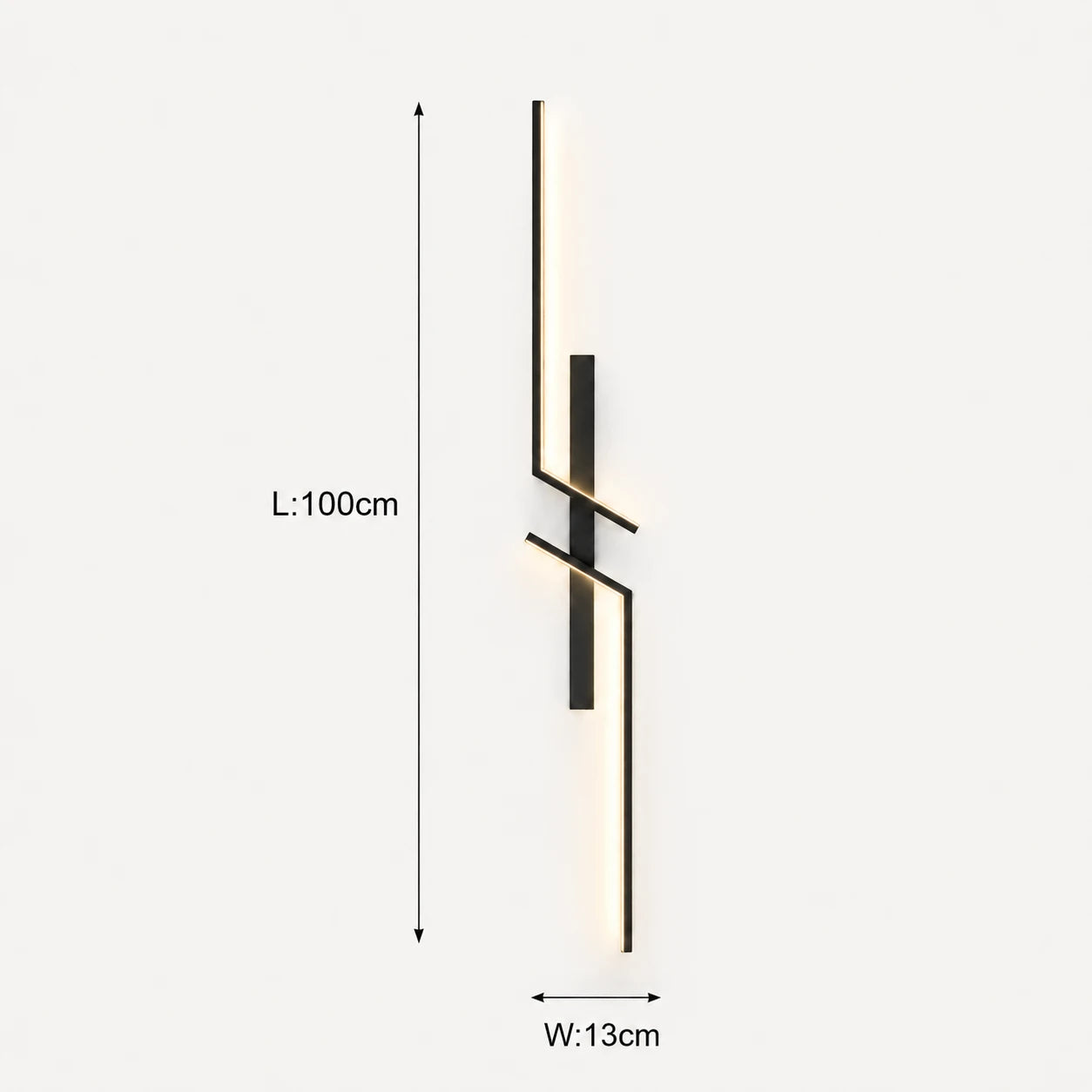 Geometric two-bar LED modern wall light in black 100cm — the largest size for statement and wide wall features.