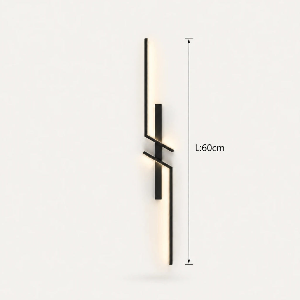 Geometric two-bar LED modern wall light in black 60cm — compact size for bedside, hallway, and bathroom walls.