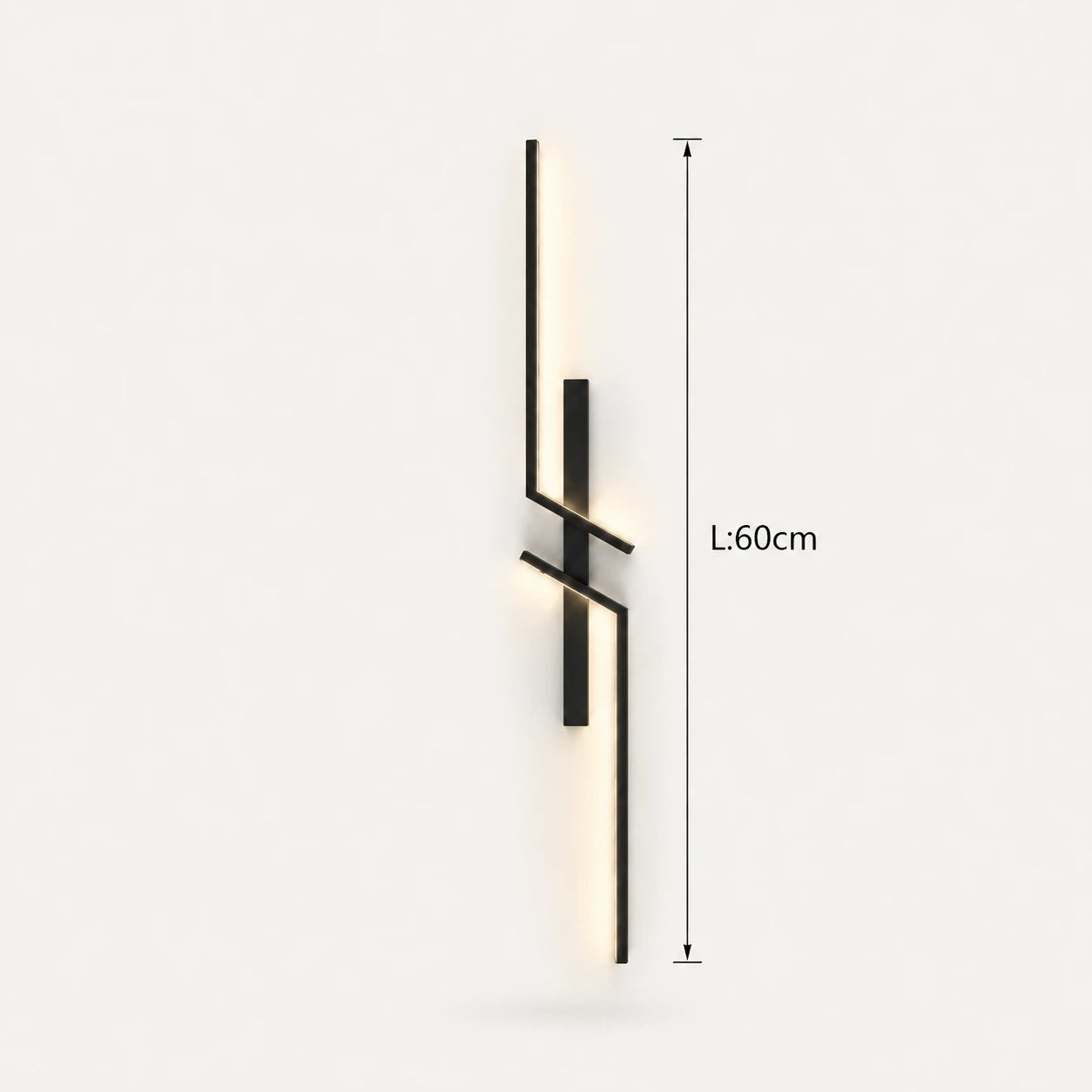 Geometric two-bar LED modern wall light in black 60cm — compact size for bedside, hallway, and bathroom walls.