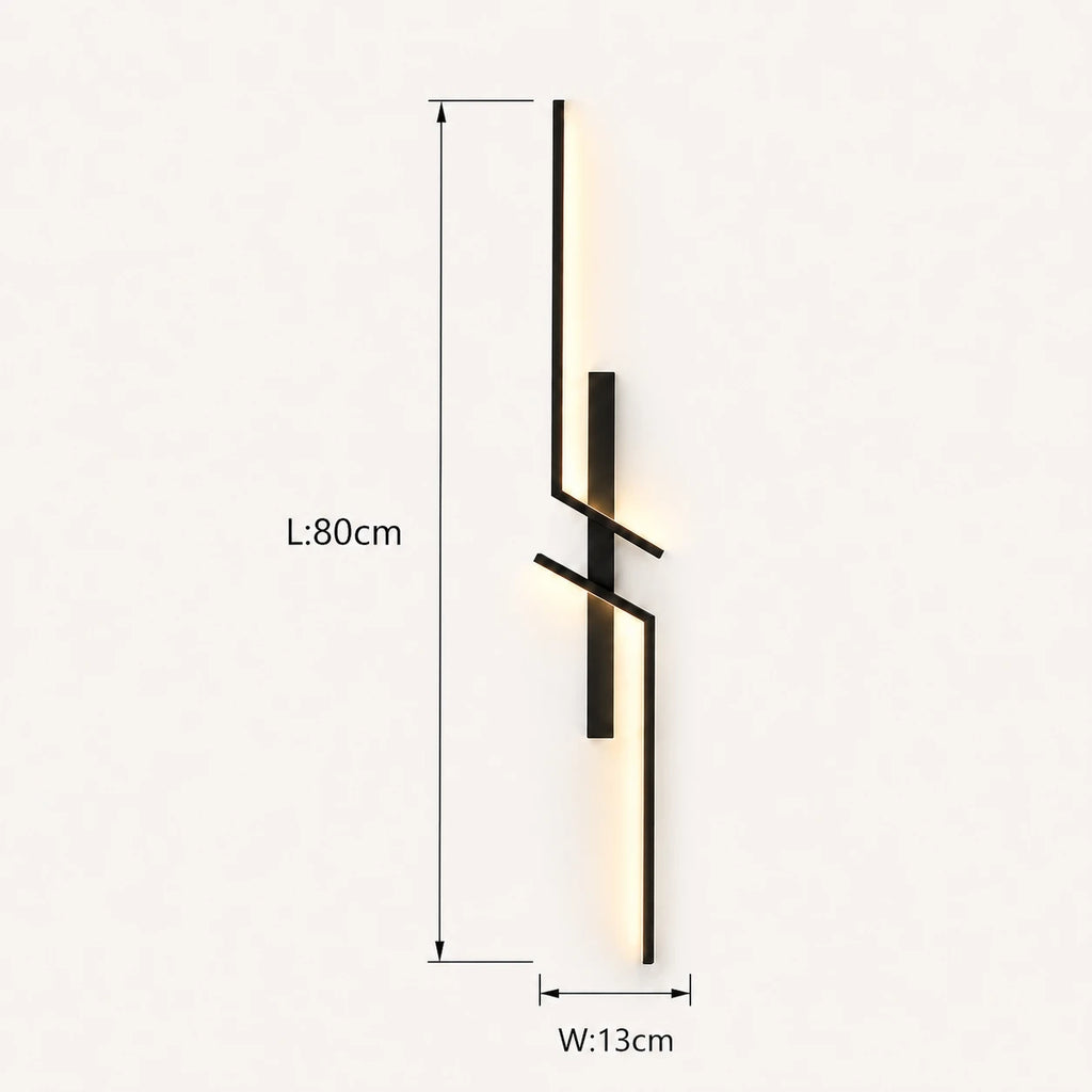 Geometric two-bar LED modern wall light in black 80cm — mid-size for living rooms and bedroom feature walls.