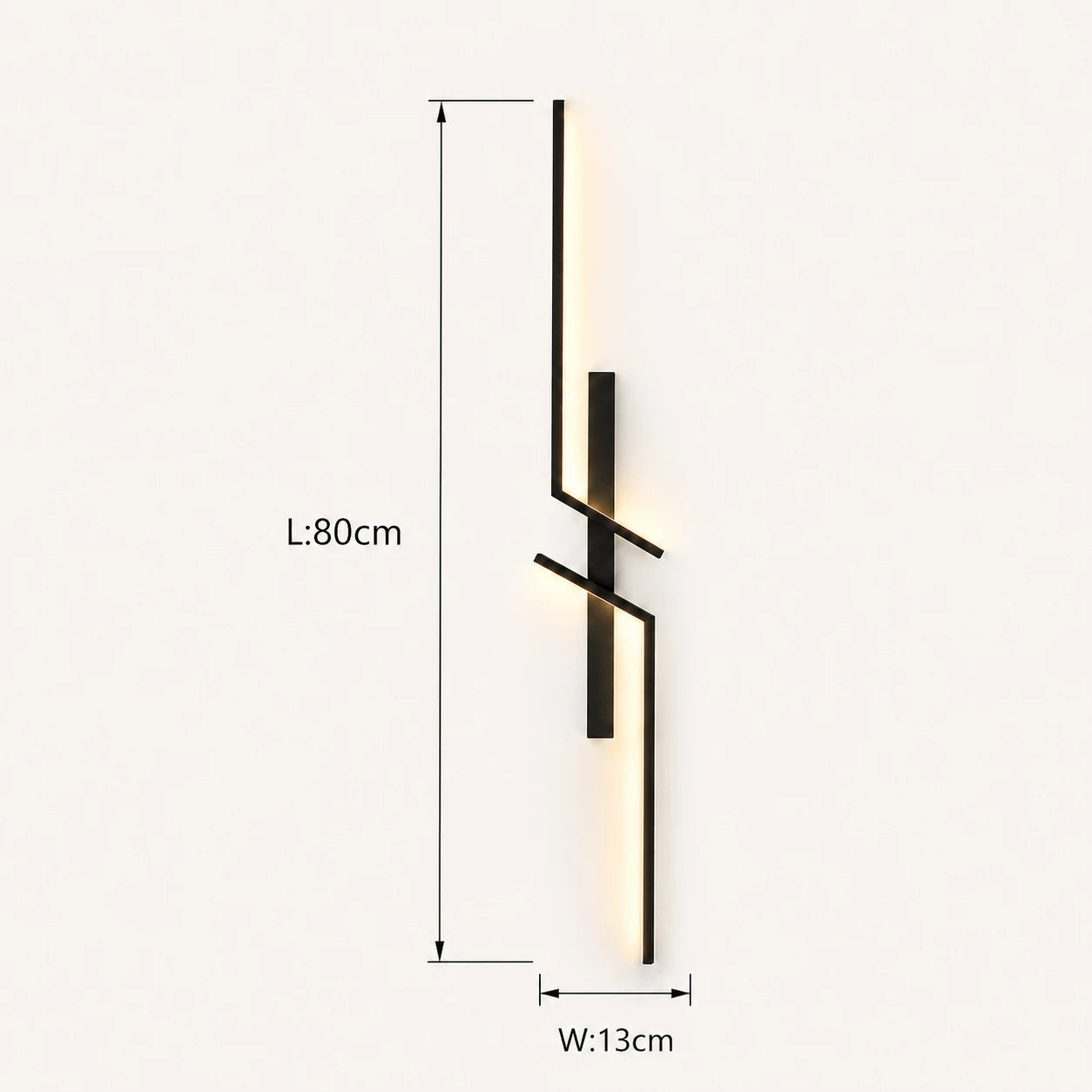 Geometric two-bar LED modern wall light in black 80cm — mid-size for living rooms and bedroom feature walls.