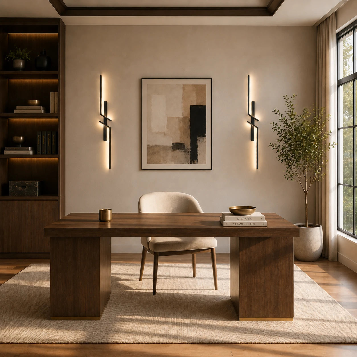 Geometric Two-Bar LED Modern Wall Light after installation in home office