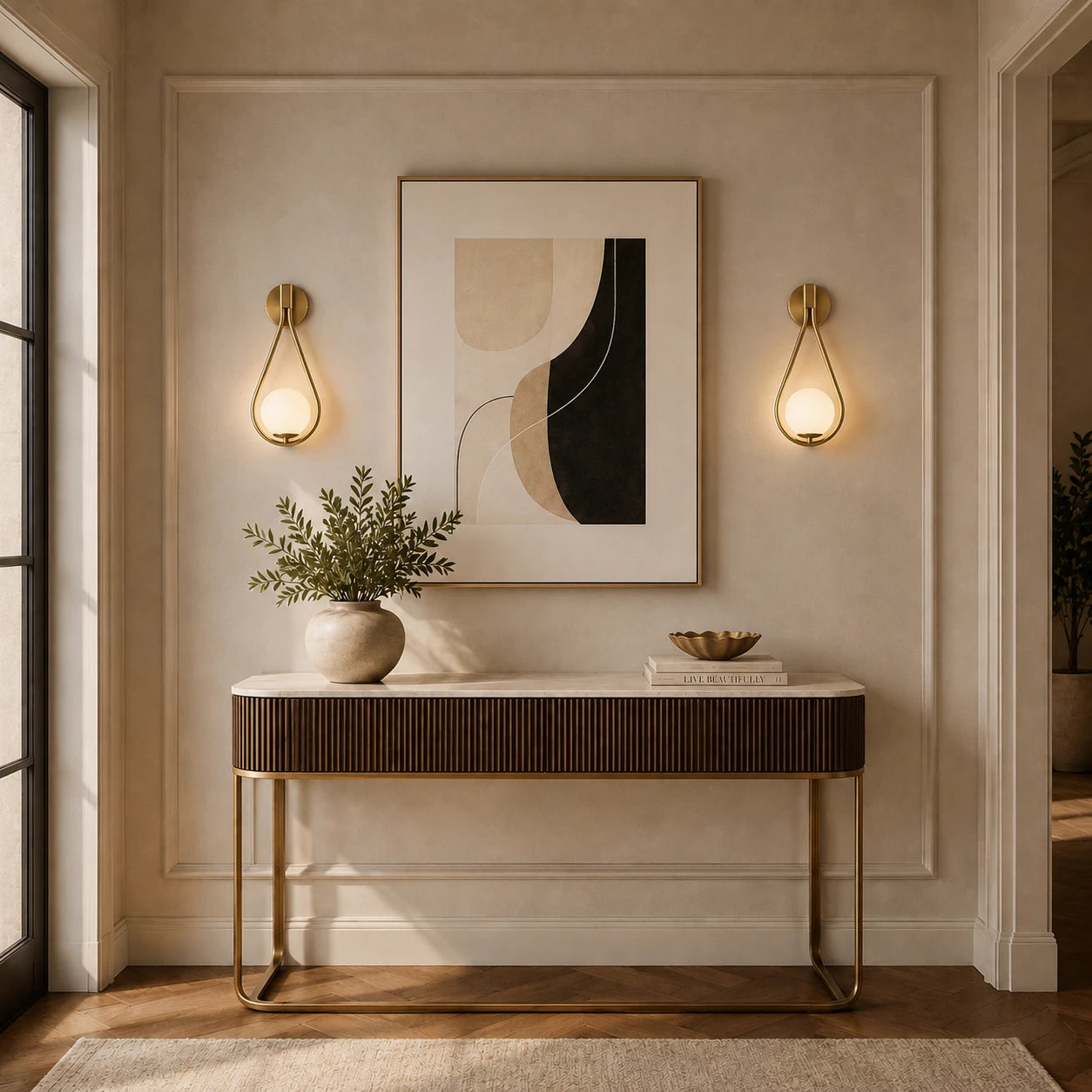 Glass Loop Arm Nordic Wall Sconce after installation in hallway
