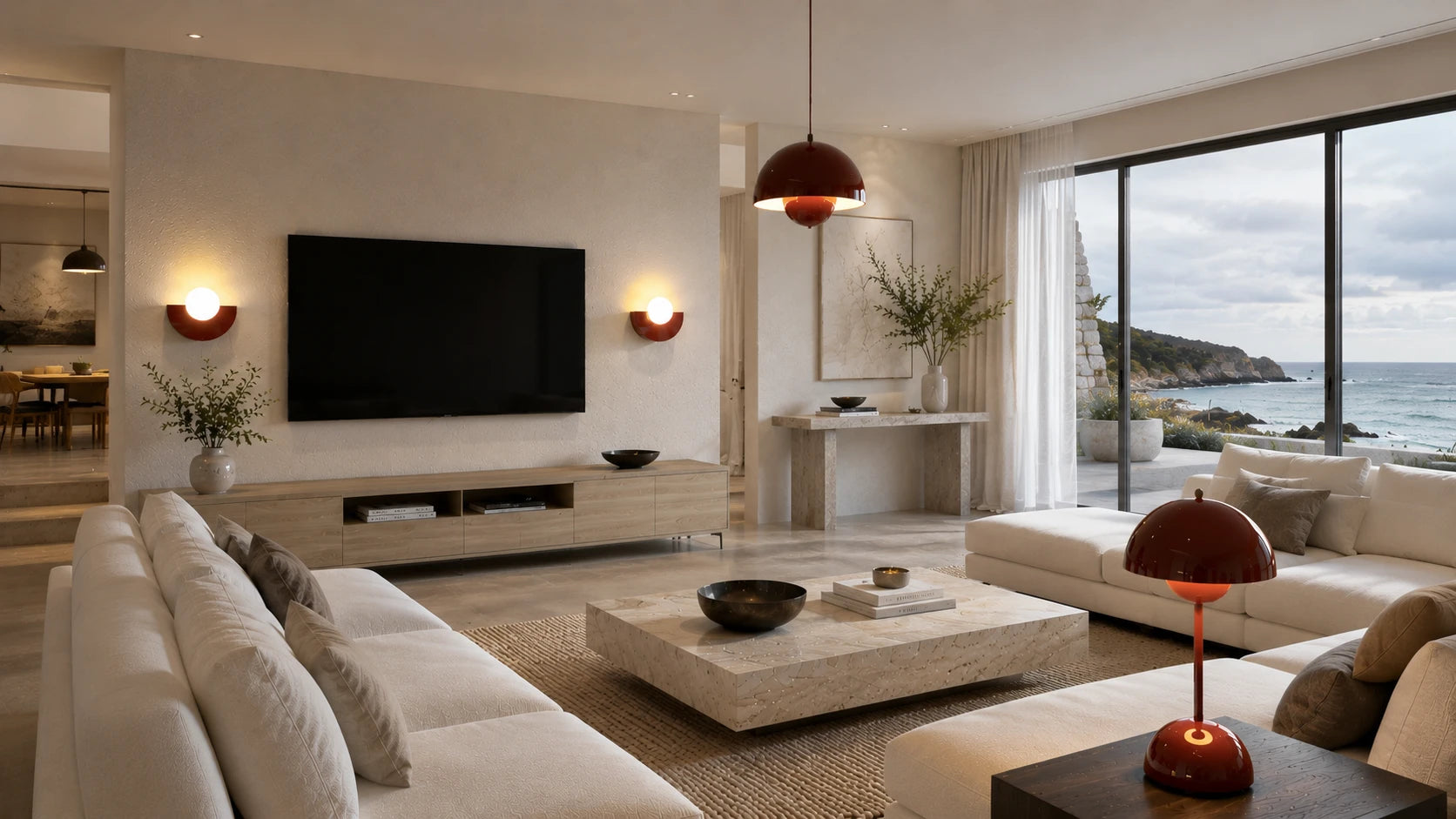 Gloam wall light beside a sea view window — interior home design
