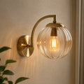 Gold Ribbed Glass Globe Nordic Wall Sconce