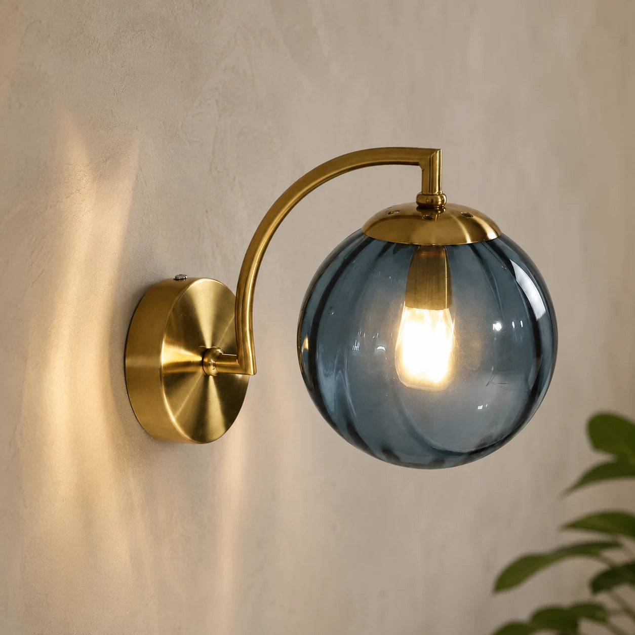 Gold Ribbed Glass Globe Nordic Wall Sconce
