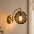 Gold Ribbed Glass Globe Nordic Wall Sconce