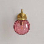 Gold Ribbed Glass Globe Nordic Wall Sconce front-facing view showing gold stem and ribbed glass globe