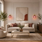 Gold Ribbed Glass Globe Nordic Wall Sconce after installation in living room