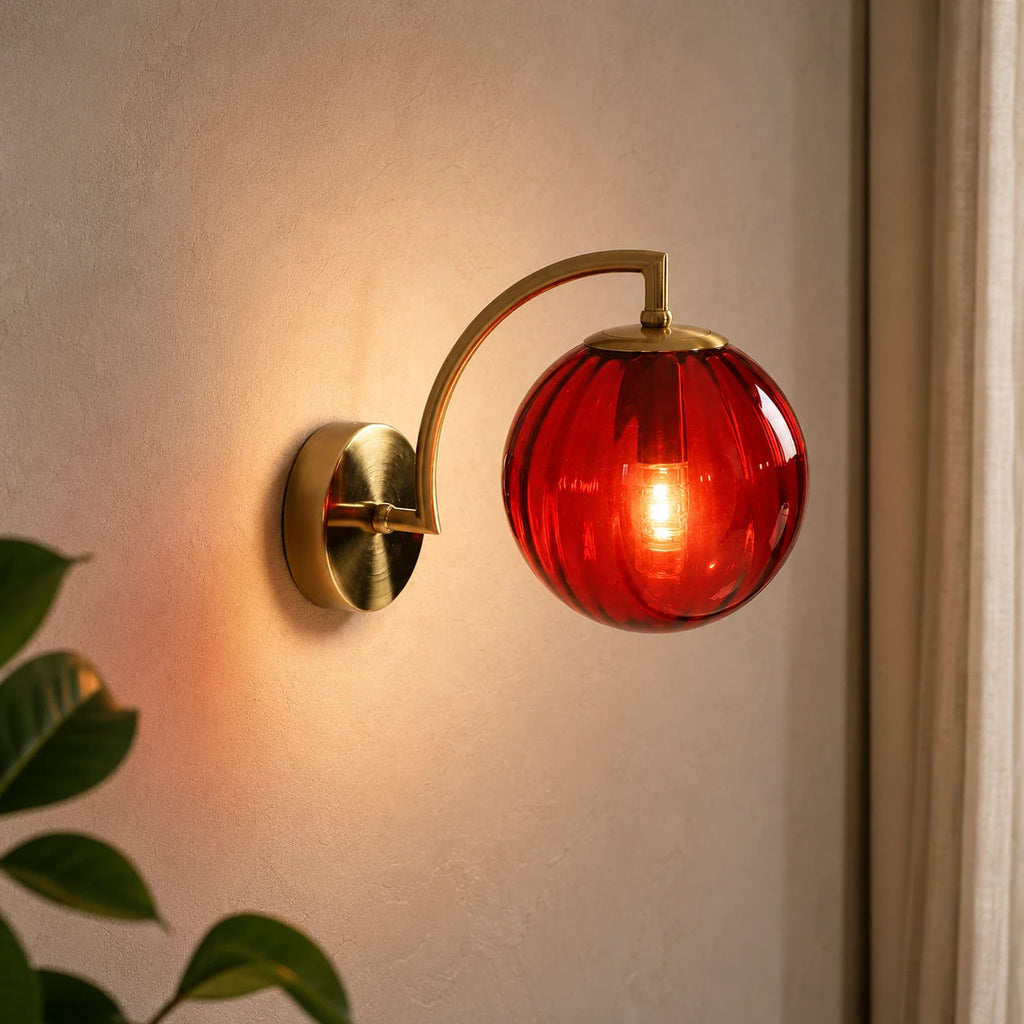 Gold Ribbed Glass Globe Nordic Wall Sconce