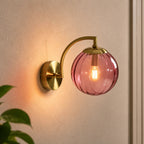 Gold Ribbed Glass Globe Nordic Wall Sconce