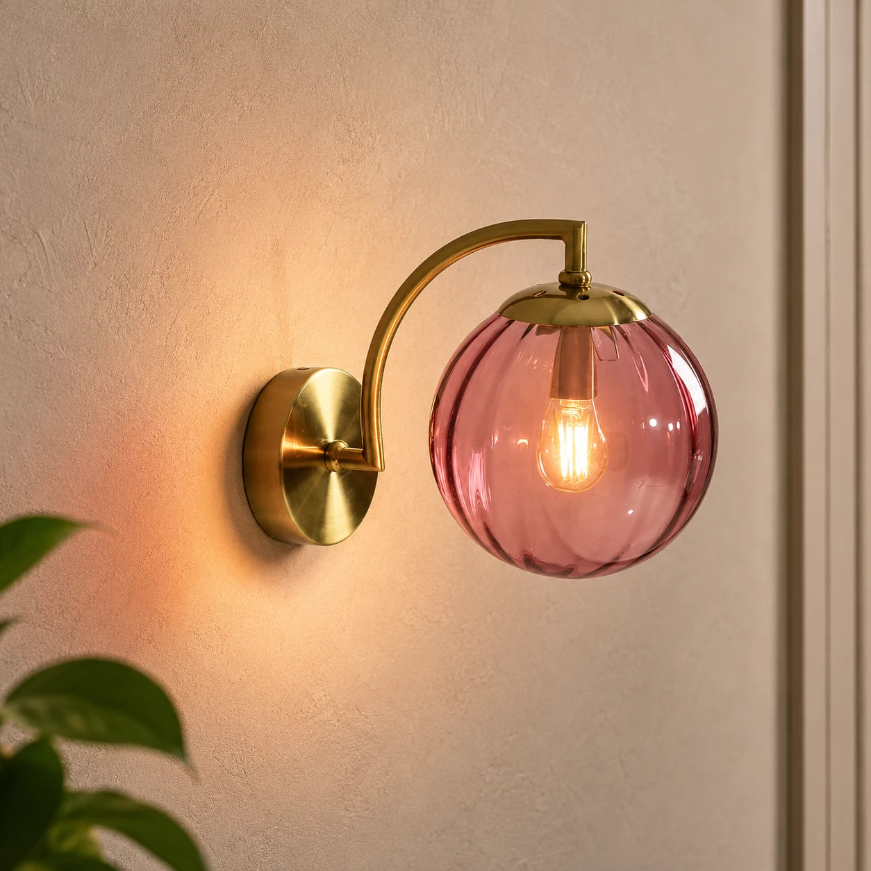 Gold Ribbed Glass Globe Nordic Wall Sconce
