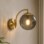 Gold Ribbed Glass Globe Nordic Wall Sconce
