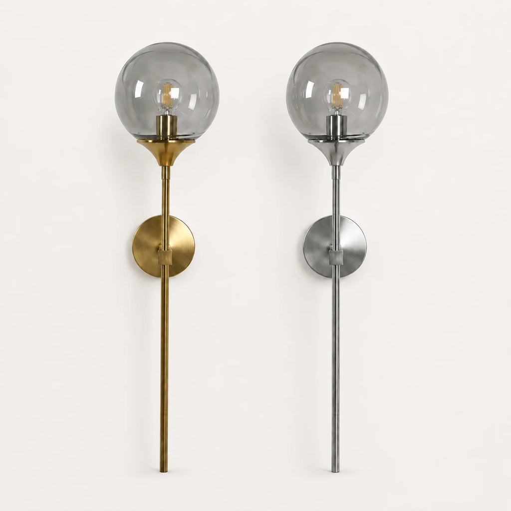 Gold & Silver Long Stem Glass Globe Nordic Wall Sconce all colours: gold or silver stem with glass globe