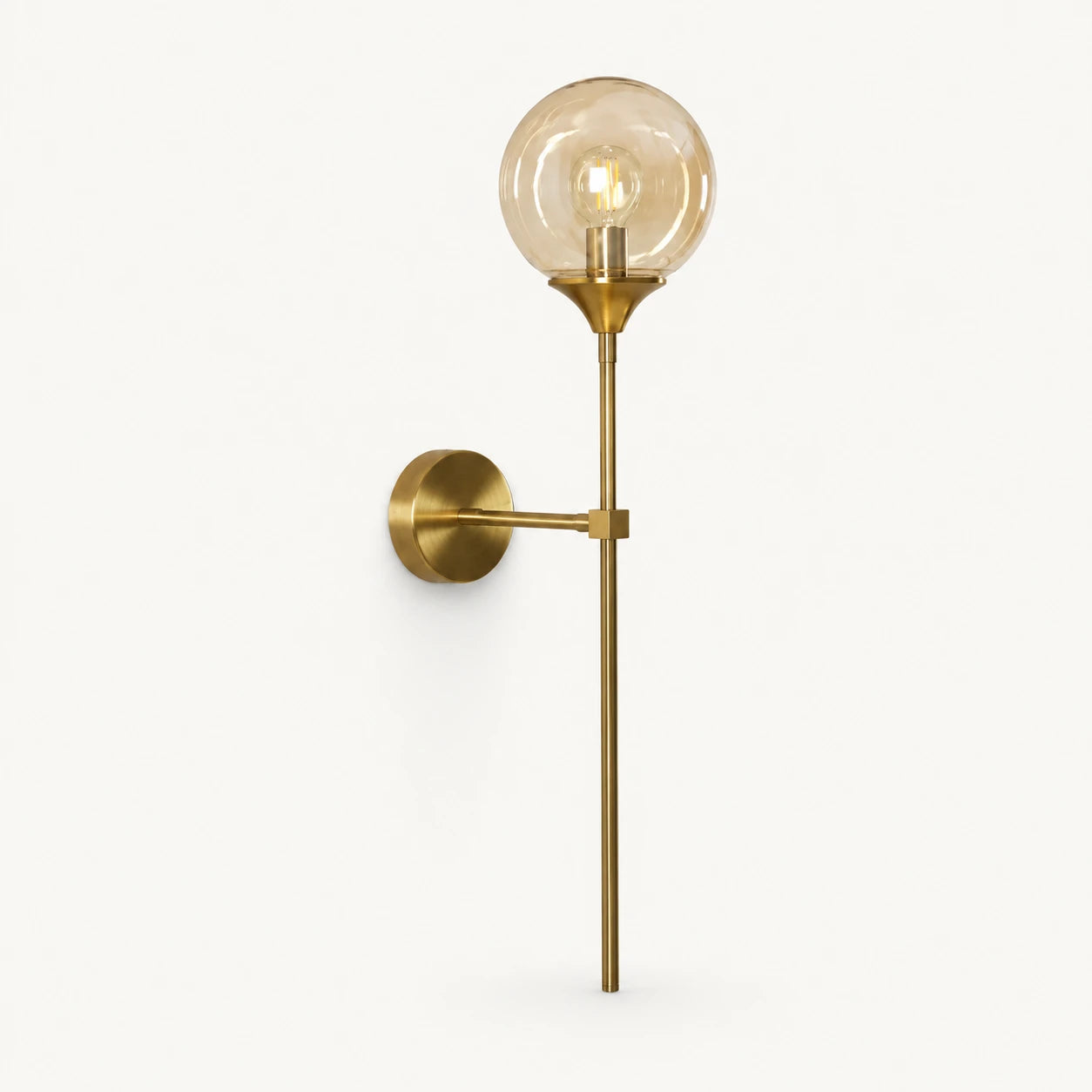 Gold & Silver Long Stem Glass Globe Nordic Wall Sconce in gold stem with amber glass globe
