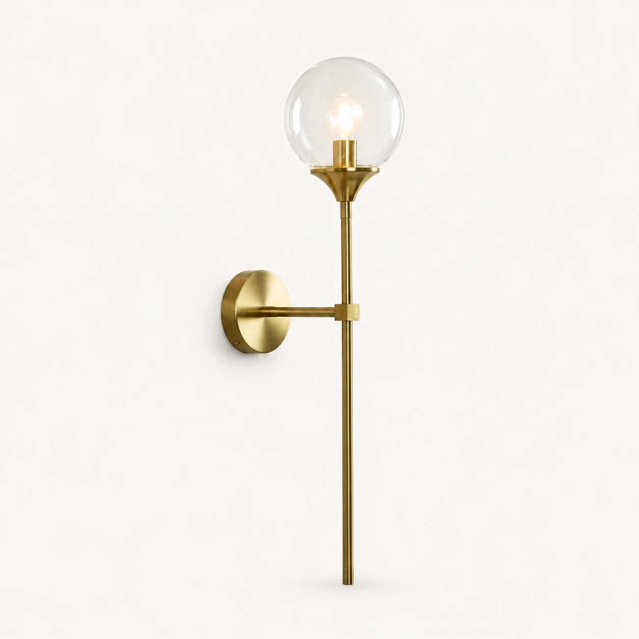 Gold & Silver Long Stem Glass Globe Nordic Wall Sconce in gold stem with clear glass globe