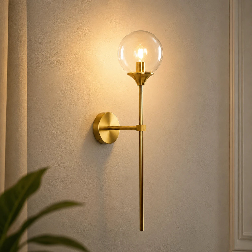 Gold & Silver Long Stem Glass Globe Nordic Wall Sconce