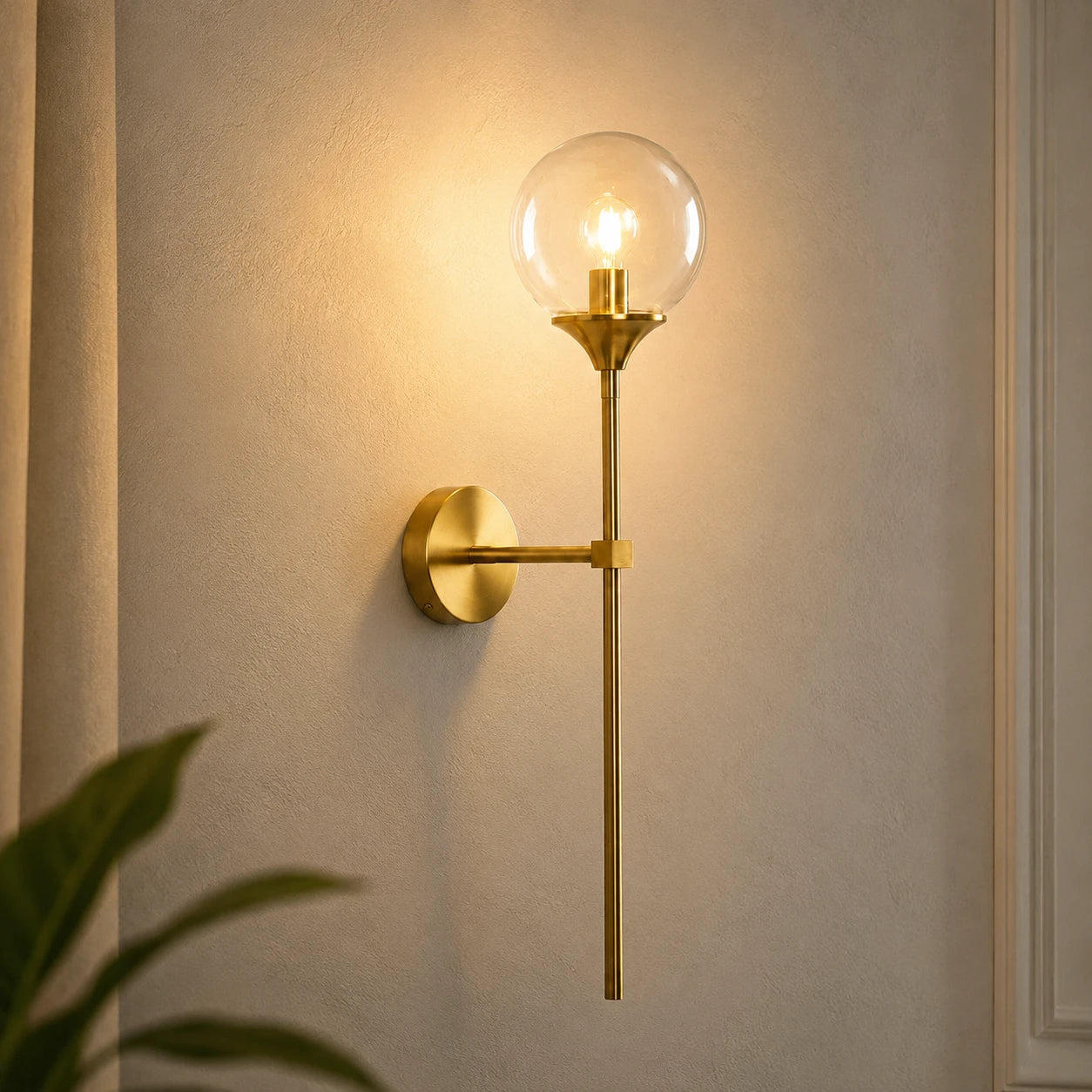 Gold & Silver Long Stem Glass Globe Nordic Wall Sconce