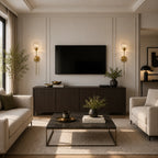 Gold & Silver Long Stem Glass Globe Nordic Wall Sconce after installation in living room
