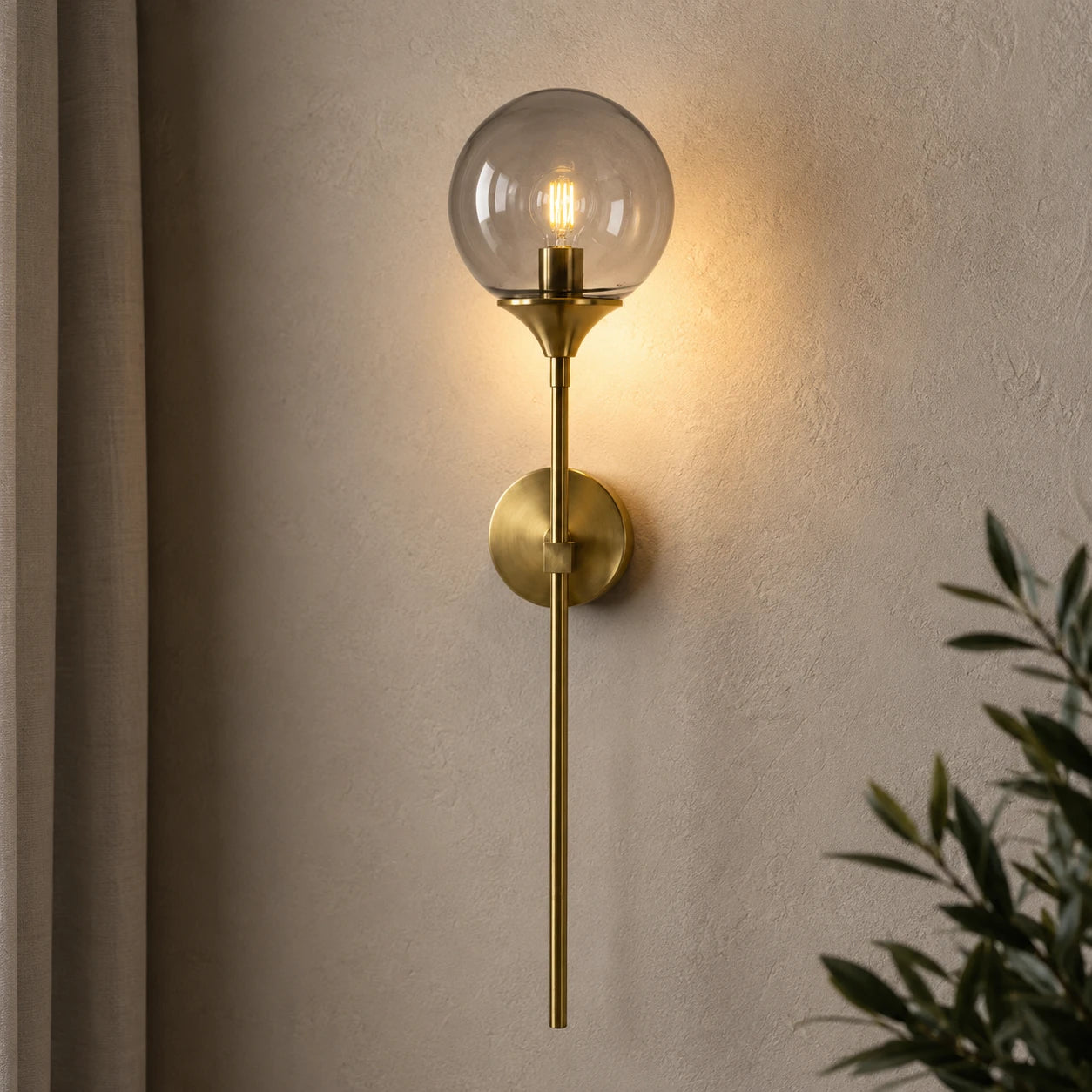 Gold & Silver Long Stem Glass Globe Nordic Wall Sconce