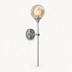 Gold & Silver Long Stem Glass Globe Nordic Wall Sconce in silver stem with amber glass globe shade