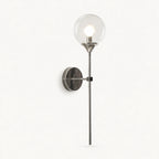 Gold & Silver Long Stem Glass Globe Nordic Wall Sconce in silver stem with clear glass globe shade