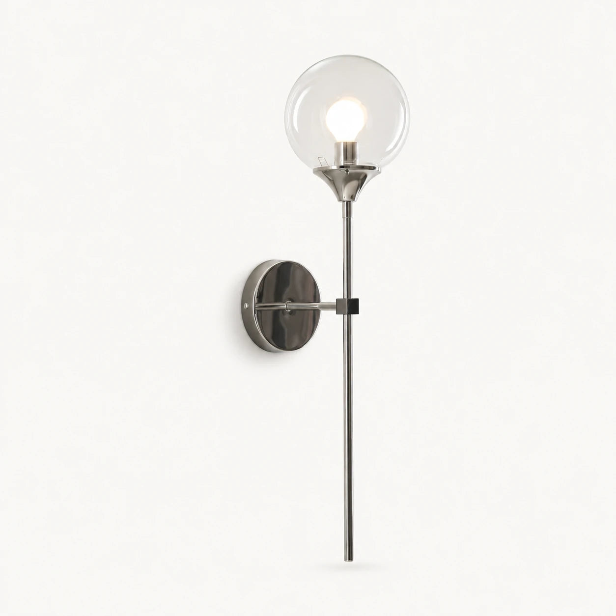 Gold & Silver Long Stem Glass Globe Nordic Wall Sconce in silver stem with clear glass globe shade