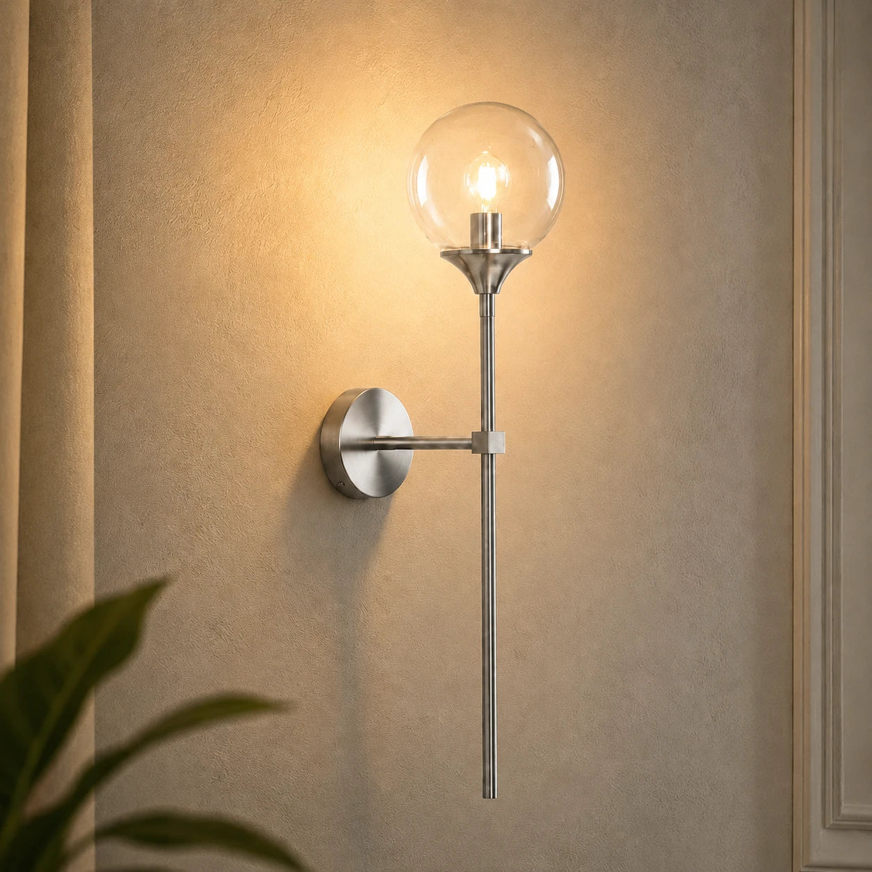 Gold & Silver Long Stem Glass Globe Nordic Wall Sconce