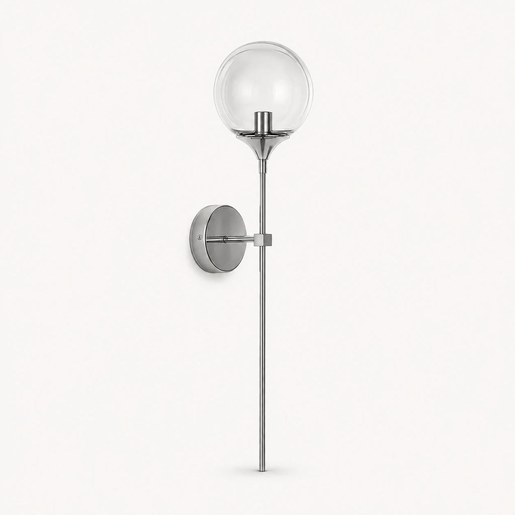 Gold & Silver Long Stem Glass Globe Nordic Wall Sconce in silver stem with smoke grey glass globe shade