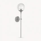 Gold & Silver Long Stem Glass Globe Nordic Wall Sconce in silver stem with smoke grey glass globe shade