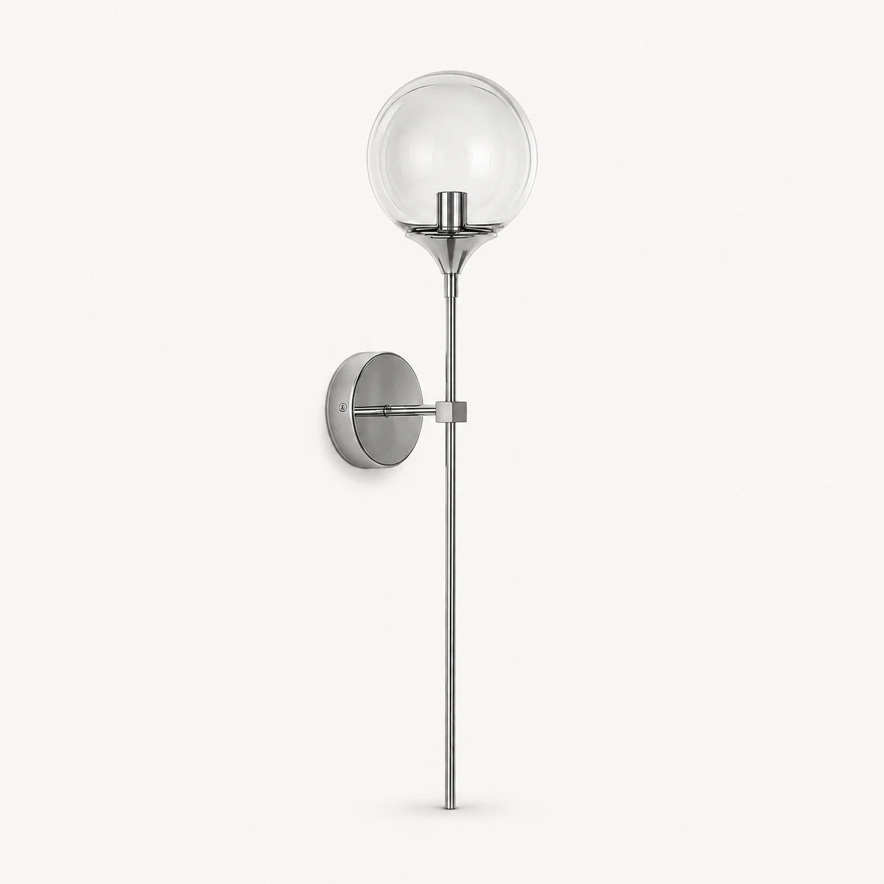 Gold & Silver Long Stem Glass Globe Nordic Wall Sconce in silver stem with smoke grey glass globe shade
