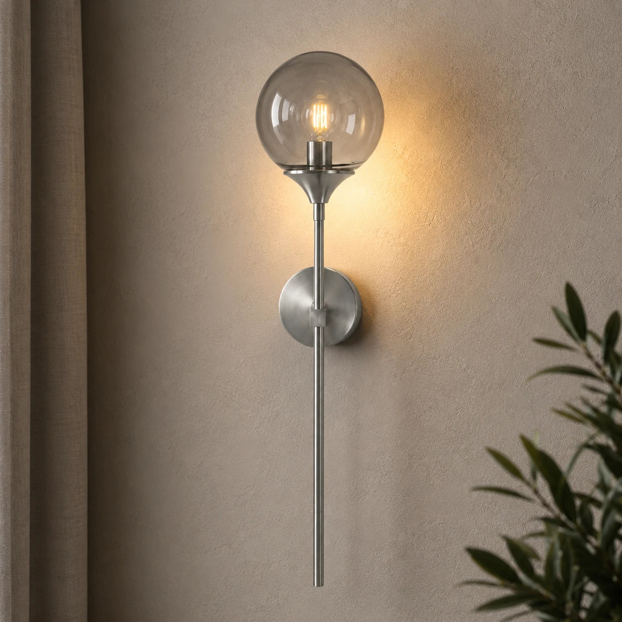 Gold & Silver Long Stem Glass Globe Nordic Wall Sconce