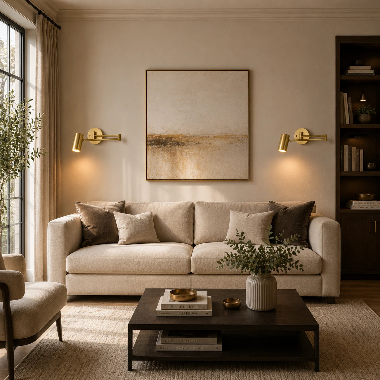 Industrial Swing Arm Wall Light after installation in living room