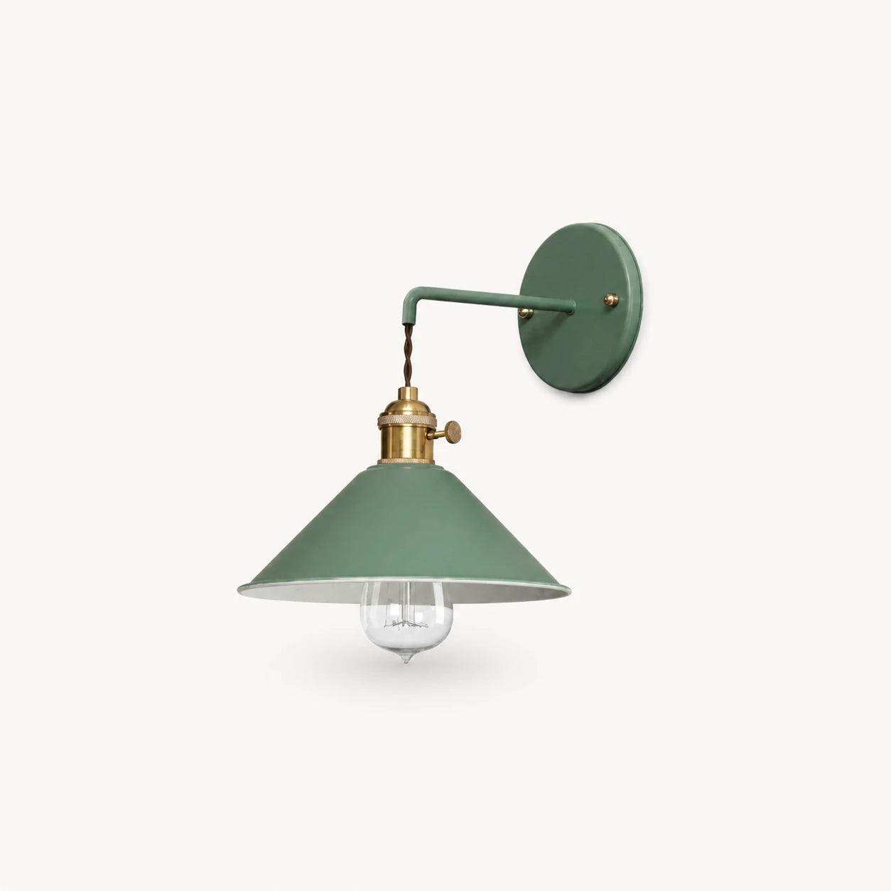 Macaron cone retro wall sconce in green — a muted sage tone for botanical and nature-inspired interiors.