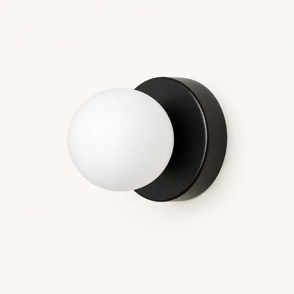 Mini Glass Orb Nordic Wall Light in matte black finish with frosted white glass orb shade