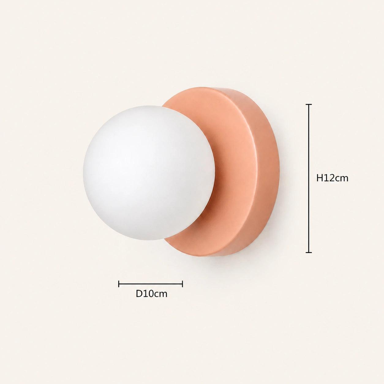 Mini Glass Orb Nordic Wall Light size guide showing full dimensions in centimetres for wall mounting