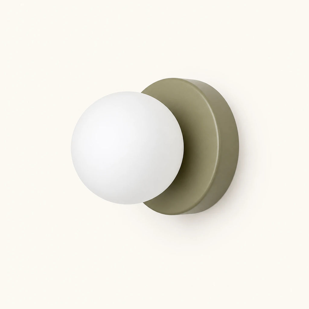 Mini Glass Orb Nordic Wall Light in dark green finish with frosted white glass orb shade