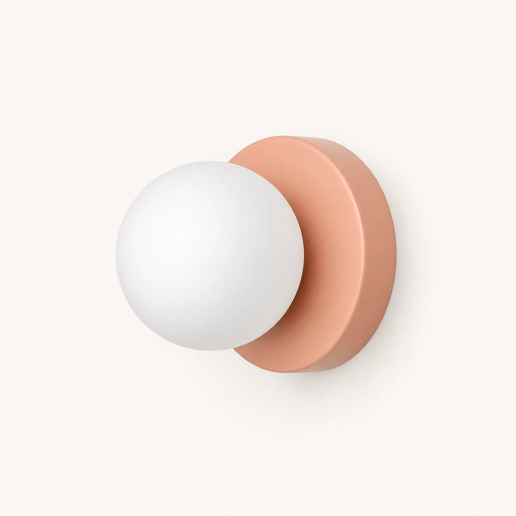 Mini Glass Orb Nordic Wall Light in dusty pink finish with frosted white glass orb shade
