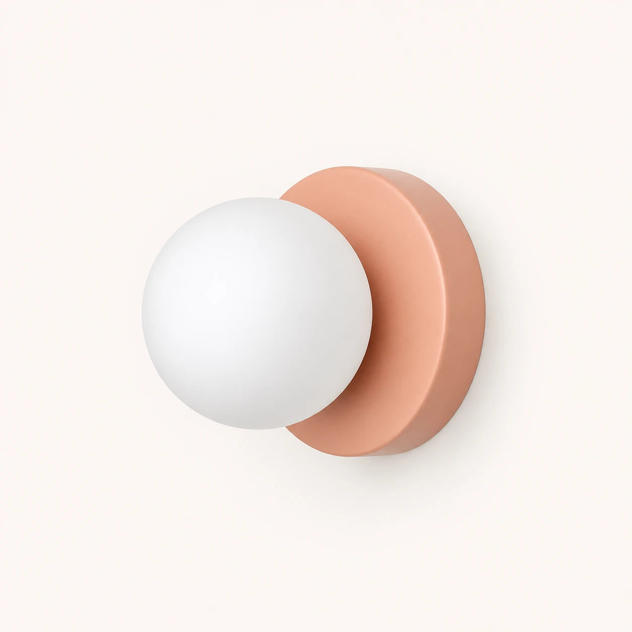 Mini Glass Orb Nordic Wall Light in dusty pink finish with frosted white glass orb shade