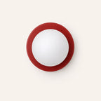Mini Glass Orb Nordic Wall Light in red, front-facing view showing circular disc and frosted glass orb