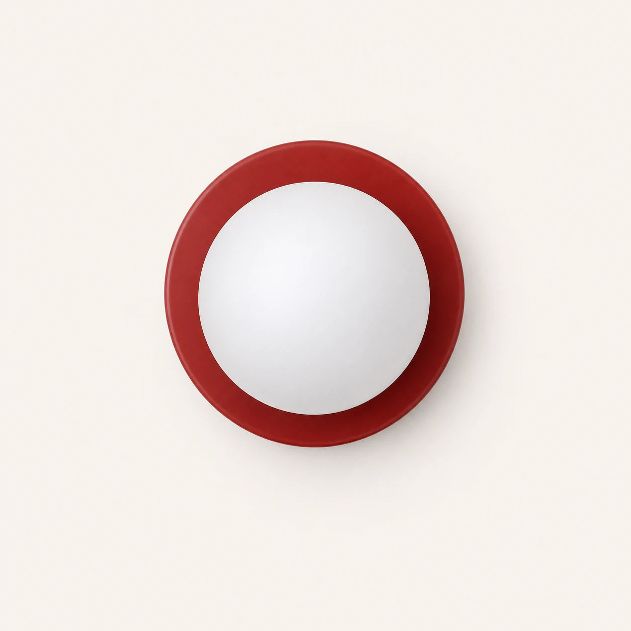 Mini Glass Orb Nordic Wall Light in red, front-facing view showing circular disc and frosted glass orb