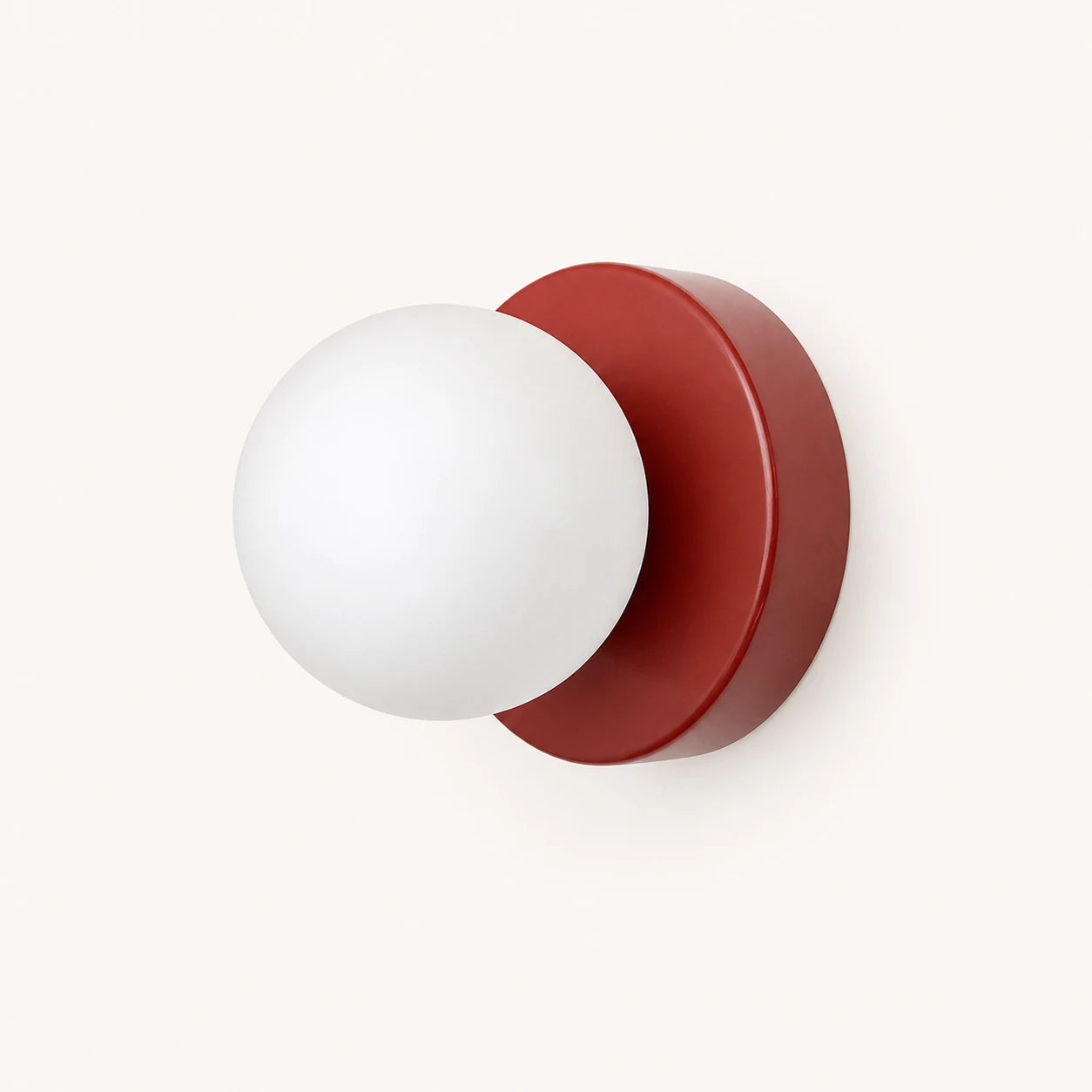 Mini Glass Orb Nordic Wall Light in terracotta red finish with frosted white glass orb shade