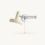 Pull cord swing arm retro wall light in cream — tug the cord to switch on without leaving your bed.
